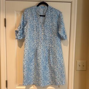 J. McLaughlin Blue and White Casual Dress with Mandarin Collar